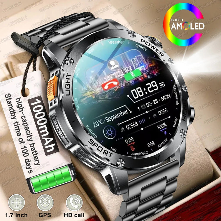 2025 Uomini Schermo AMOLED da 1,7 pollici Astuto Della Vigilanza 1000mAh Batteria Frequenza Cardiaca Chiamata Bluetooth NFC GPS Tracker Sport Fitness Orologi Nuovo platinumshop