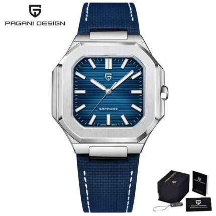 PAGANI DESIGN 37MM Orologio al Quarzo di Alta Gamma, Quadrato, Semplice ed Elegante, con Cristallo Zaffiro, Cassa in Acciaio Inossidabile, Regalo per Uomo