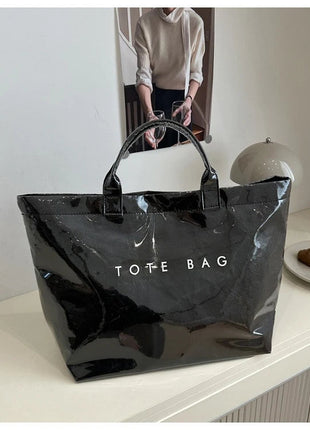 Tote Bag, Retro Letter, Casual Versatile Handbag, Minimalist Transparent, Simple, Commuter, Large-capacity Bag for Women PlatiNum