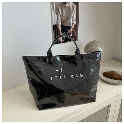 Tote Bag, Retro Letter, Casual Versatile Handbag, Minimalist Transparent, Simple, Commuter, Large-capacity Bag for Women PlatiNum