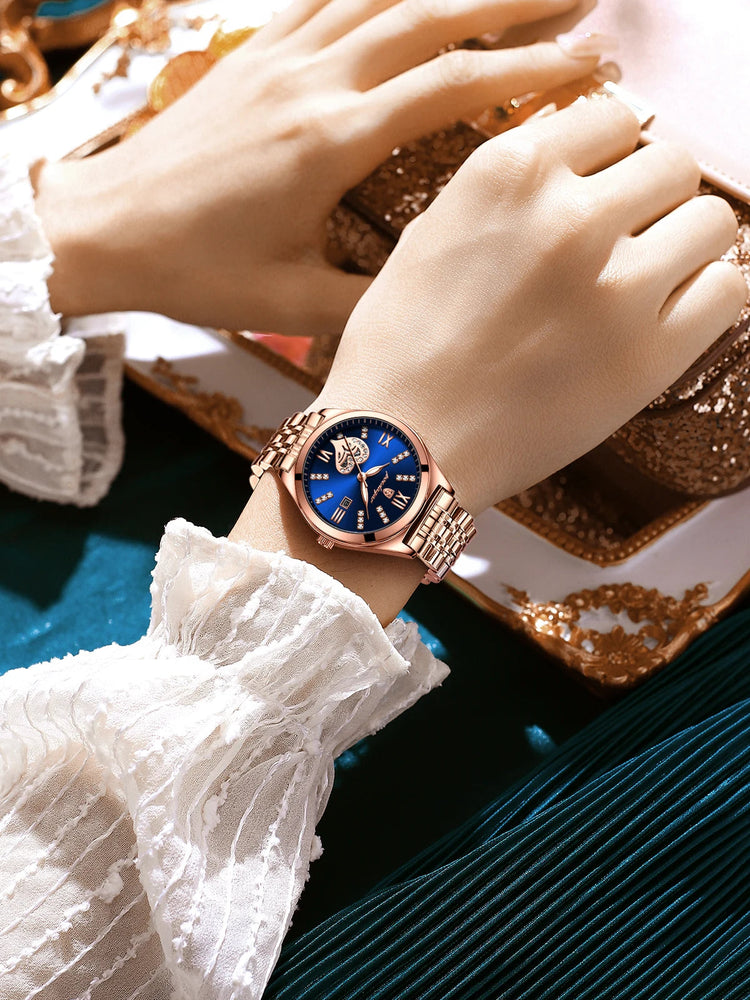 POEDAGAR Orologi di lusso da donna Orologio da donna impermeabile con data luminosa in acciaio inossidabile Orologio da polso da donna al quarzo alla moda elegante platinumshop
