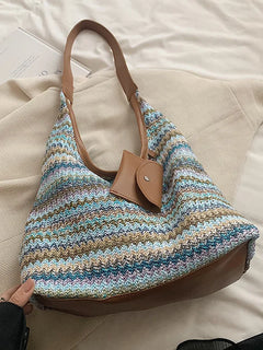 Borsa Tote Intrecciata a Mano di Grande Capacità per Donna, Borsa alla Moda per Pendolari, Stile INS, Borsa da Spiaggia per Viaggi Quotidiani