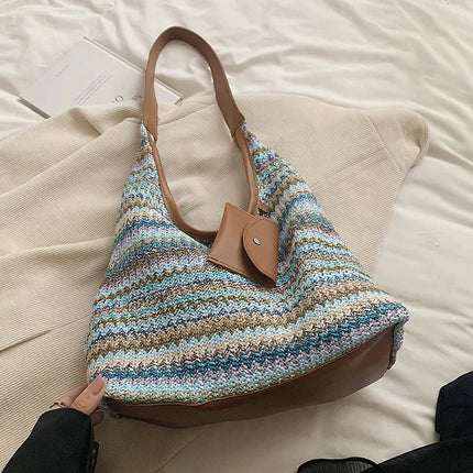 Hand-Woven Large Capacity Tote Bag for Women, Fashionable Commuter Bag, INS Style, Beach Bag for Daily Travel