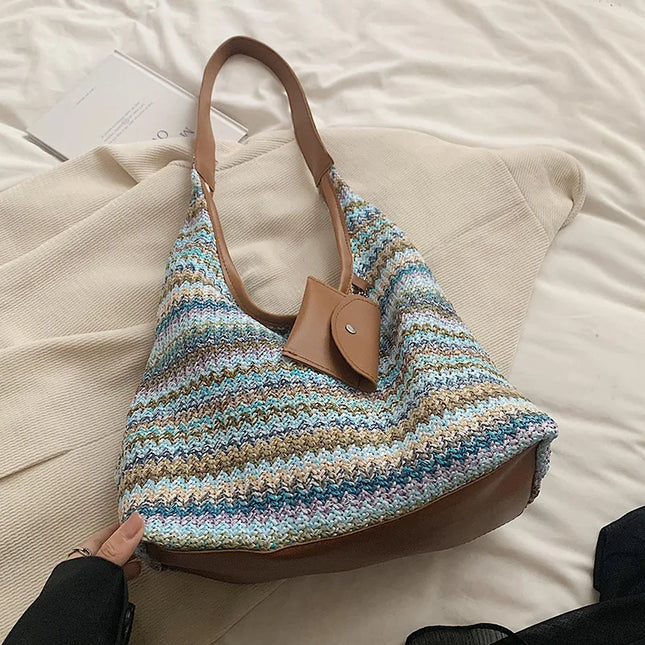 Hand-Woven Large Capacity Tote Bag for Women, Fashionable Commuter Bag, INS Style, Beach Bag for Daily Travel