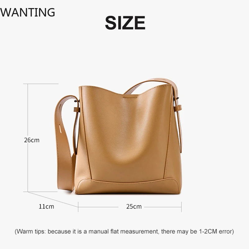 100% Genuine Leather Women Shoulder Bag Large Capacity Cowhide Bucket Bags Fashion Casual Female Crossobdy Bag 2391