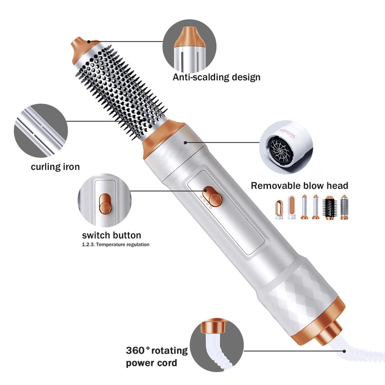 5 in 1 Hair Dryer Brush Detachable Blow Dryer Comb Ionic Hot Air Brush Hair Styling Tool Electric Thermal Brush Air Curler Wand