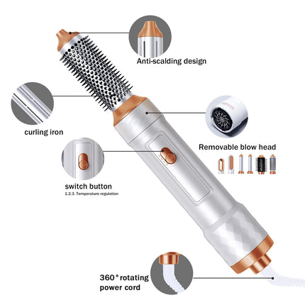 5 in 1 Hair Dryer Brush Detachable Blow Dryer Comb Ionic Hot Air Brush Hair Styling Tool Electric Thermal Brush Air Curler Wand
