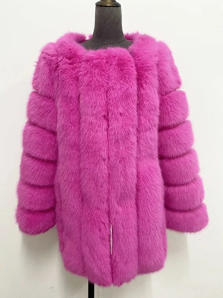 ZADORIN High Quality Winter Women Coats Luxury Faux Fox Fur Coat Thick Warm Long Fluffy Fur Jacket Pink Coat Bontjas