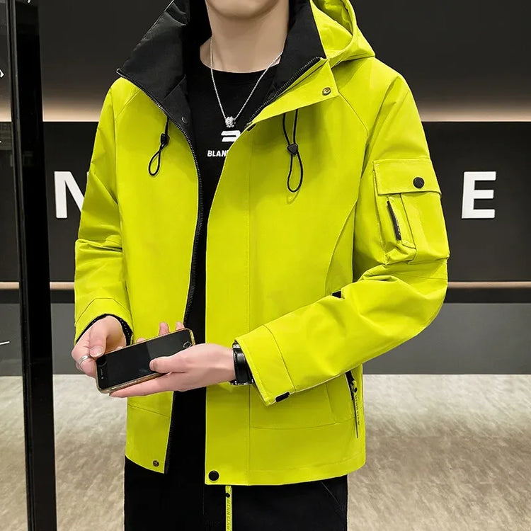 New Men's Fashion Casual Jackets Hooded Solid Zipper Pockets Camping Jackets Spring Autumn Brand Male Outdoor Sport Windbreaker