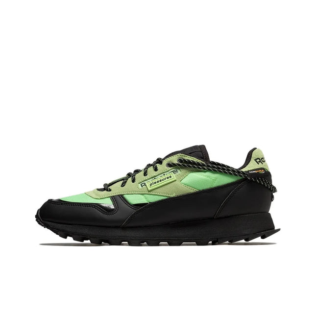 Reebok Classic Leather Running Shoes Unisex Low Top Black/Green H06244
