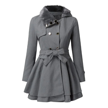 Women's Autumn Winter Slim Long Wool Sherpa Coats Double Breasted Padded Blends Jackets Solid Cashmere Coat England Style Trench