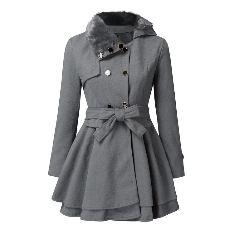 Women's Autumn Winter Slim Long Wool Sherpa Coats Double Breasted Padded Blends Jackets Solid Cashmere Coat England Style Trench