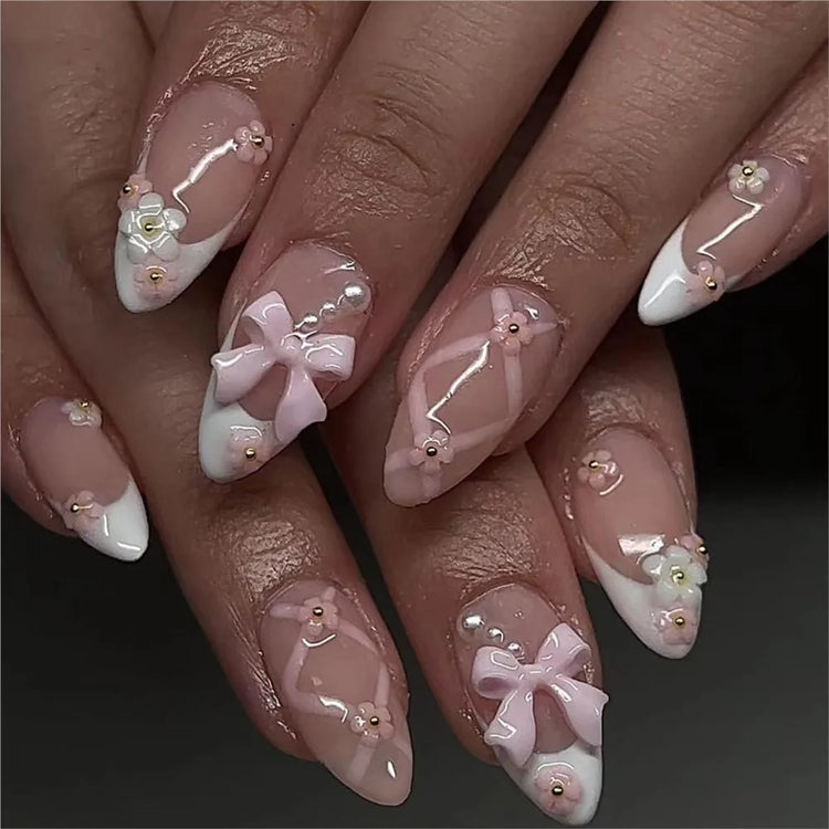 30Pcs/box 3D White & Pink Bows Nail Art Charms 6gird Cute Bowknots Ribbon Nail Rhinestones Resin Bowtie Manicure Decoration #R5!