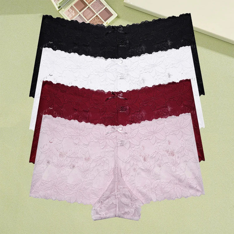 4Pcs/Set Women's Lace Panties Sexy Perspective Underwear Female Hollow Out Comfortable Underpants Low-Waist Breathable Lingerie