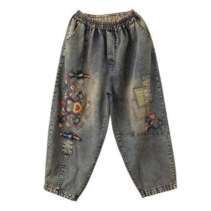 Jeans Ricamati Artistici Retrò da Donna, Nuovi Pantaloni Casual in Denim Elasticizzato a Vita Alta, Collezione Primavera Autunno 2026