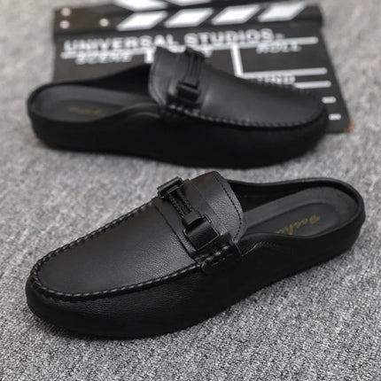 Mezze pantofole da uomo in pelle estiva Scarpe casual da uomo traspiranti Scarpe da guida pigre slip-on Comode mocassini da passeggio Mocassini