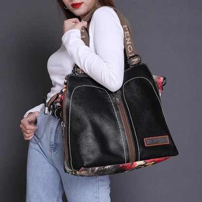 2025 New Genuine Leather With Canvas Women Handbags Luxury Fashion Crossbody Bag Printing Shoulder Portable Slung Bags