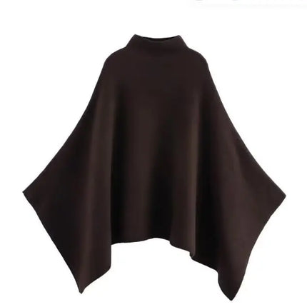 HH Women's New Fashion Versatile Solid Stand Collar Knitted Cape Coat Female Casual High Street Asymmetric 3-Colors Jacket Mujer
