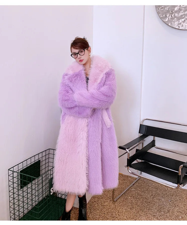 ZADORIN New Spliced Oversize Belted Long Faux Fur Coat Woman Winter Clothes Furry Jacket Fur Faux Coat New in Coats & Jackets
