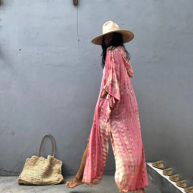 Costume da bagno donna copricostume lungo Kimono da spiaggia orlo curvo allentato aperto davanti Tie Dye abbigliamento da spiaggia platinumshop