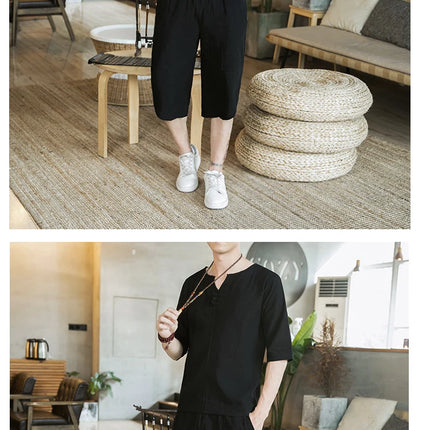 Stile giapponese Kimono T-shirt a maniche corte Pantaloni Due pezzi Top da uomo Pantaloni Abiti da uomo Giappone Harajuku Yukata Cardigan Costume