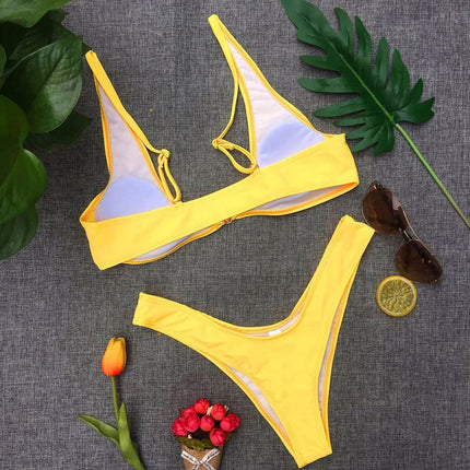 Muslimmuslimlim's Sexy muslimah Fashion tinta unita costumi da bagno donna vita alta Gold Lock Bikini Sexy Beachwear costume da bagno platinumshop