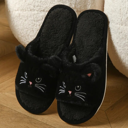 Cute Cat Plush Flip Flops For Women Men Warm Fuzzy Thong Slippers Cartoon Animal Indoor House Slippers Soft Thick EVA Sandals