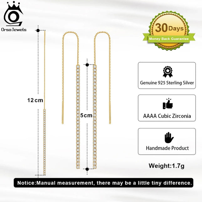 ORSA JEWELS 925 Silver Minimalism Dangle Long Chains Earrings for Women Vintage Cubic Zircon Drop Earings Jewelry Gifts SE111 PlatiNum