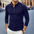 2025 T-shirt da uomo nuova casual e alla moda tinta unita a maniche lunghe con colletto alla coreana
