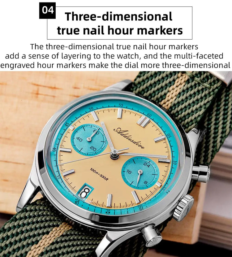 ADDIESDIVE NEW Men's Watches VK64 Movement Quartz Wristwatch Waterproof 100m Chronograph AR Coating 38mm Luxury Watch Man AD2095