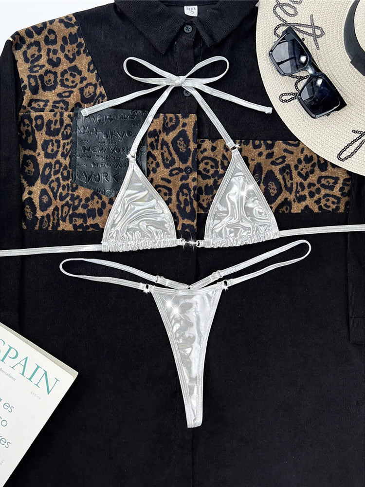 2025 PU Ecopelle Mini Micro Perizoma Bikini Donna Costumi da bagno Costume da bagno femminile Bikini a due pezzi Bagnante Costume da bagno Swim K5280 PlatiNum