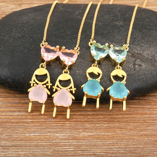 AIBEF Cuore Strass Ragazza e Ragazza Donna Ciondolo Collana Madre Cubic Zirconia Rame Dolce e Carino Gioielli Regalo di Fascino per Bambini