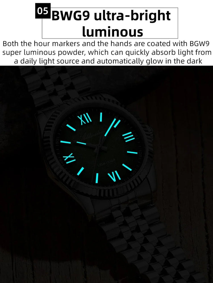 ADDIESDIVE 36mm AD2512 Watch For Men BGW9 Luminous Jubilee Strap 100m Waterproof Sapphire Glass VH31 Movement Quartz Watch Reloj