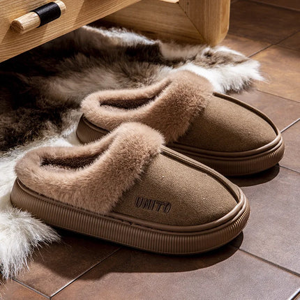 Comwarm Winter Furry Women's Slippers Anti-slip Indoor Slides Thick Sole Cotton Slides Fuzzy Cozy Warm Outdoor Women's Slippers