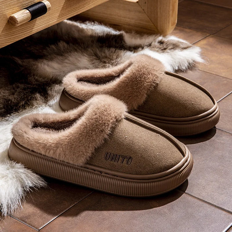 Comwarm Winter Furry Women's Slippers Anti-slip Indoor Slides Thick Sole Cotton Slides Fuzzy Cozy Warm Outdoor Women's Slippers