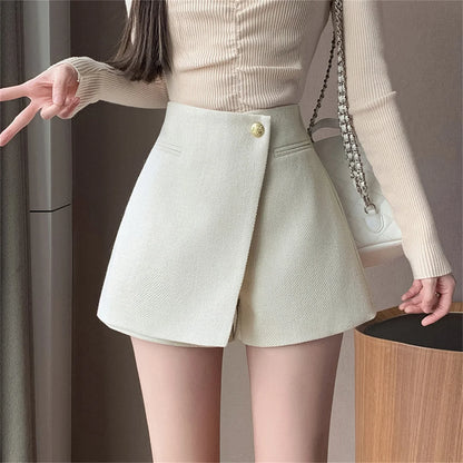Autumn New Solid Woolen Shorts Skirt For Women 2025 New Fall Winter Small Fragrant Style Buttons Deco High Waisted Tweed Shorts