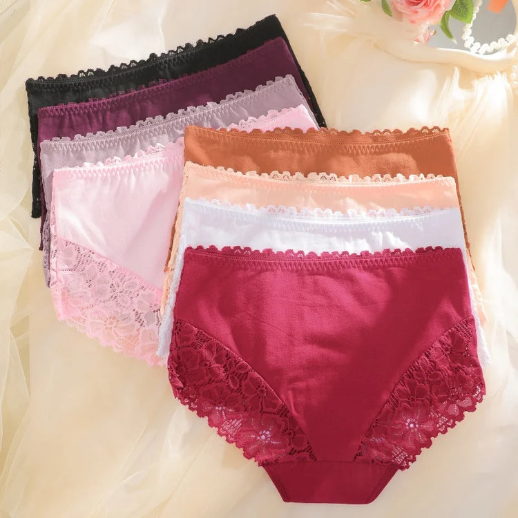 4PCS/SET Women's Sexy Lace Panty Hollow Out High Waist Women's Briefs Breathable Comfortable Underwear Plus Size Women Lingerie