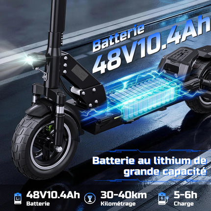 Monopattino Elettrico per Adulti TODIMART, E-Scooter Urbano, Batteria 48V 10.4Ah, Motore 500W, Velocità 45km/h, Autonomia 30-45km, Monopattino Elettrico Pieghevole Portatile per Pendolari