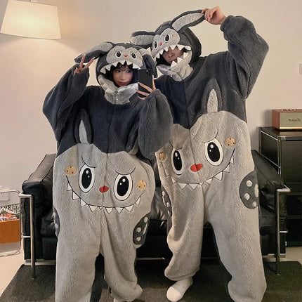 Winter Animal Onesies for Adults Homewear Flannel Sleepwear Couples Jumpsuit Winter Coral Velvet Pajamas Women Mens Loungewear