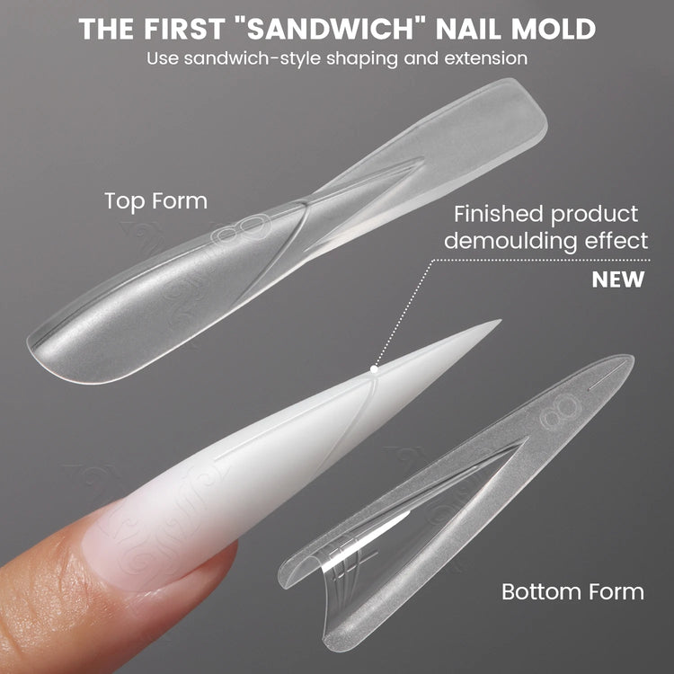 Original YOKEFELLOW Sandwich Dual Nail Form Short Stiletto Nail Extension Form 240pcs Top Form Bottom Form For Quick Nail Extensions IM222