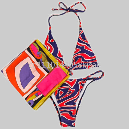 Costumi da bagno di lusso da donna con sciarpa nera e logo firmato, set bikini con fascia per capelli firmata da designer, abbigliamento da spiaggia platinumshop