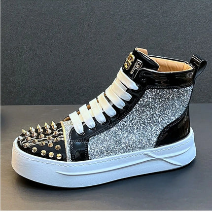 Rhinestone Luxury Designer Sneakers Italy Fashion Men Punk Hip Hop Platform Casual Shoes Trainers Business Wedding Loafers 93
