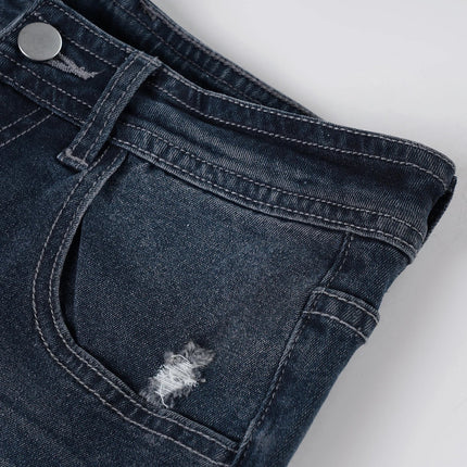 Slim-Fitting Frayed Hem Denim Shorts Basic Low-Waisted Dark Wash Distressed Jean Shorts Women 2025 Summer Fashion Streetwear PlatiNum