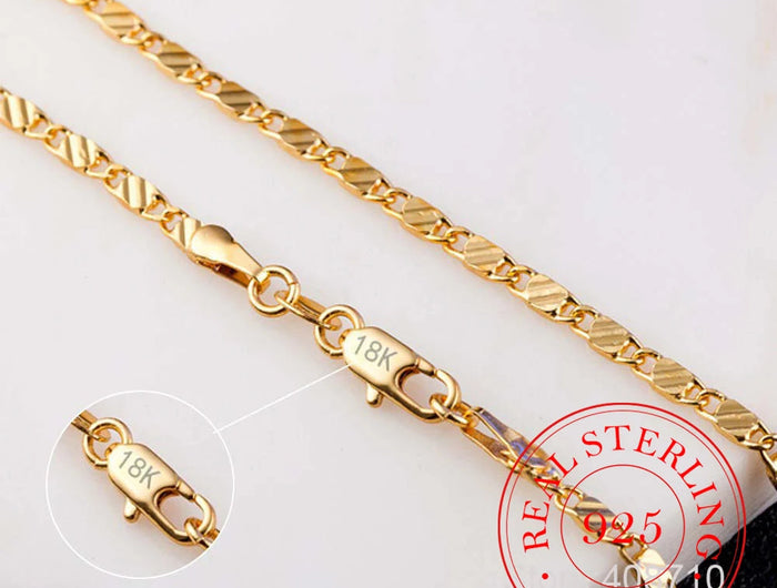 Real 925 Sterling Silver 16/18/20/22/24/26/28/30 Inch 2mm Gold Charm Figaro Chain Necklace For Women Man Wedding Fashion Jewelry PlatiNum