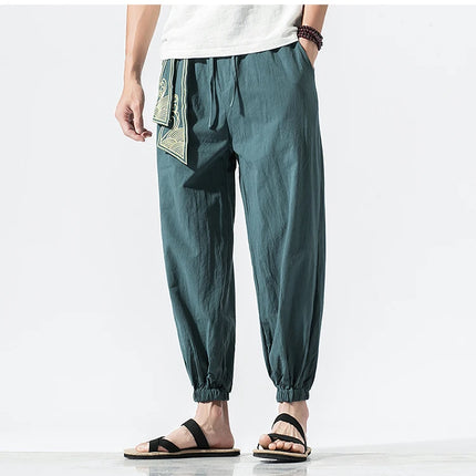 Kimono da uomo in cotone e lino costume da samurai giapponese Ukiyo-e cintura con stampa pantaloni stile harem retrò pantaloni larghi da uomo Hip Hop Harajuku Haori