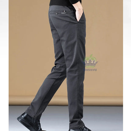 Autumn Winter Cotton Fabric Stretch Casual Pants Men Slim Fit Grey Black Korea Work Classic Brown Cargo Trousers Male 28-38