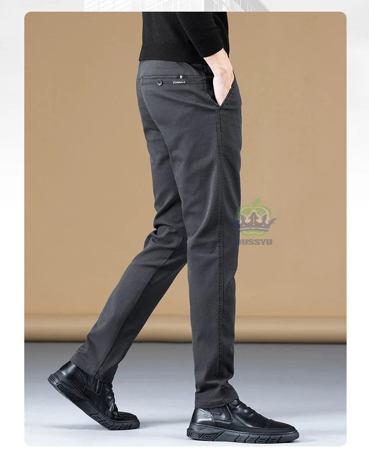 Autumn Winter Cotton Fabric Stretch Casual Pants Men Slim Fit Grey Black Korea Work Classic Brown Cargo Trousers Male 28-38