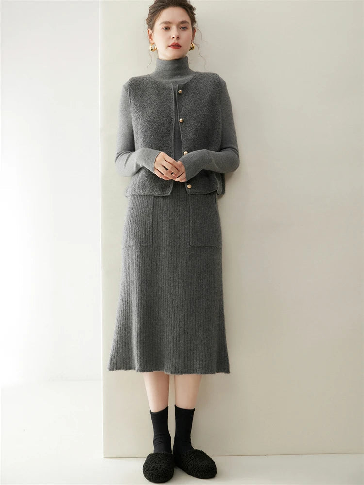 Yoyoselect 100% Cashmere Women's Skirts Autumn Winter Mid Calf Length Knitted Skirt Soft Versatile Quality OL Skirts Clothing PlatiNum