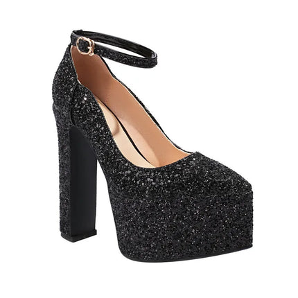 Ochanmeb Bling Bling Silver Gold Glitter Shoes Woman Ultra High Heels Platform Buckle Sequin Red Pumps Ladies Party Prom Wedding PlatiNum
