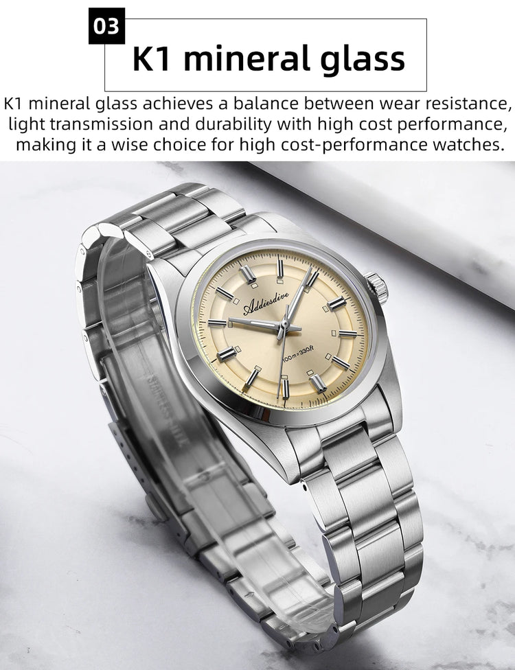 ADDIESDIVE New Men Watch Purple VH31 Quartz Wristwatch Diving 100m Waterproof BWG9 Luminous  316L Stainless Steel 36mm Watches